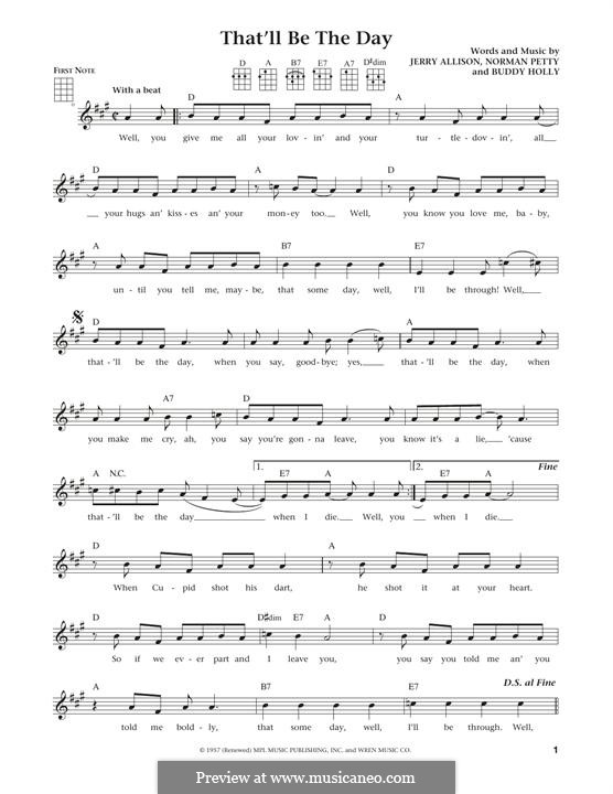 That'll Be the Day: para ukulele by Buddy Holly, Jerry Allison, Norman Petty