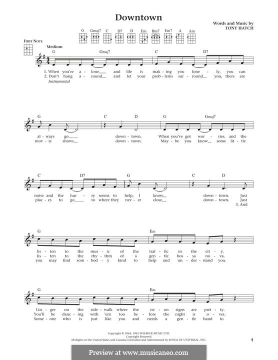 Downtown (Petula Clark): para ukulele by Tony Hatch