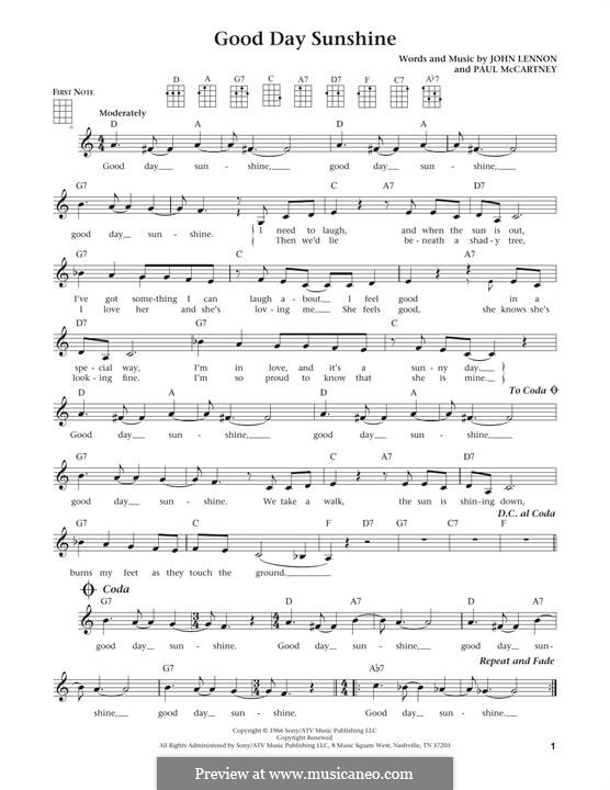 Good Day Sunshine (The Beatles): para ukulele by John Lennon, Paul McCartney