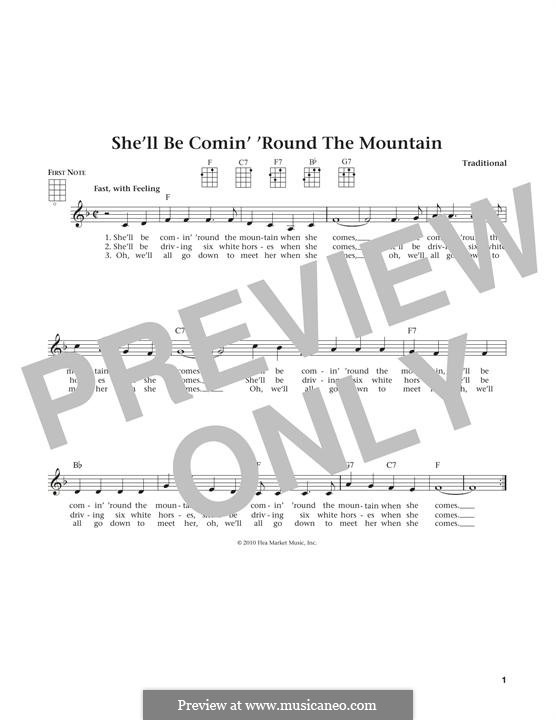 She'll Be Comin' 'Round the Mountain: para ukulele by folklore