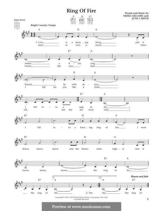 Ring of Fire: para ukulele by June Carter, Merle Kilgore