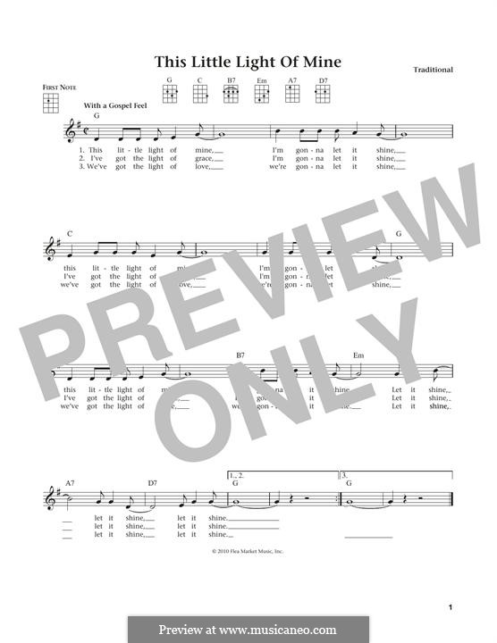 This Little Light of Mine (Printable scores): para ukulele by folklore