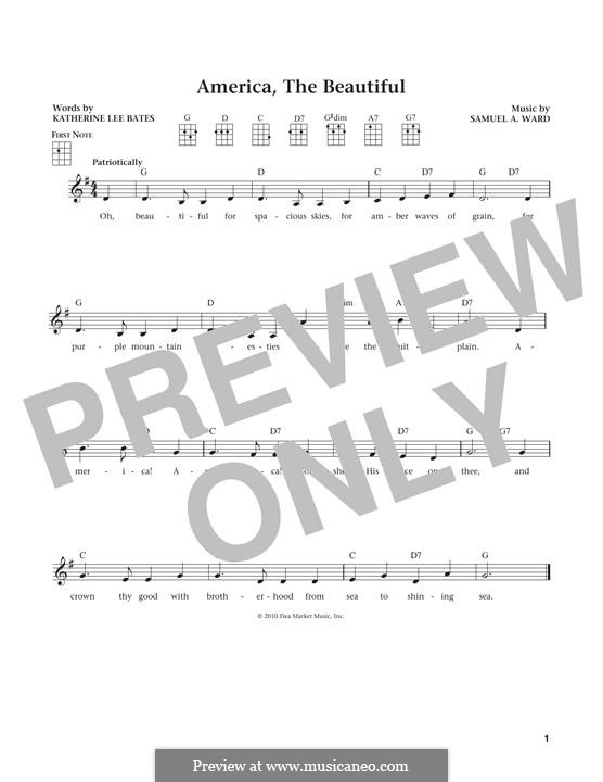 America, The Beautiful: para ukulele by Samuel Augustus Ward