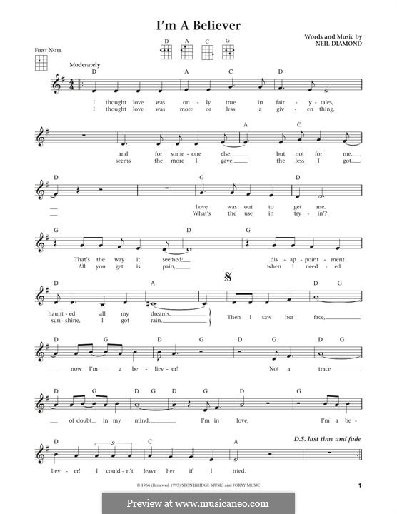 I'm a Believer: para ukulele by Neil Diamond