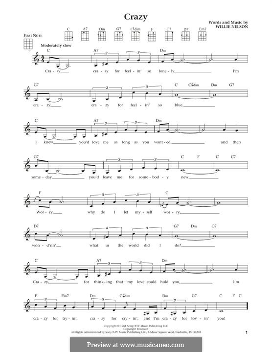 Crazy (Patsy Cline): para ukulele by Willie Nelson