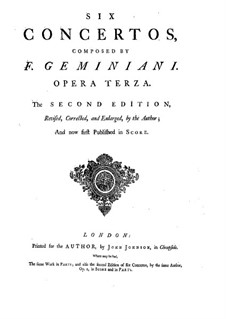 Six Concerti grossi, Op.3: Partitura completa by Francesco Geminiani