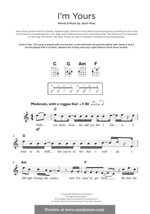 I'm Yours: para ukulele by Jason Mraz