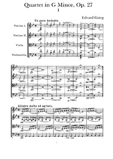 String Quartet in G Minor, Op.27: Partitura completa by Edvard Grieg