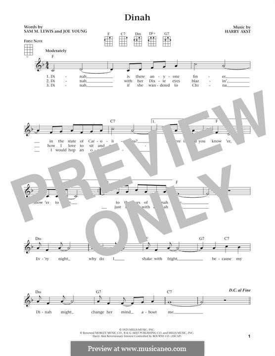 Dinah (Bing Crosby): para ukulele by Harry Akst