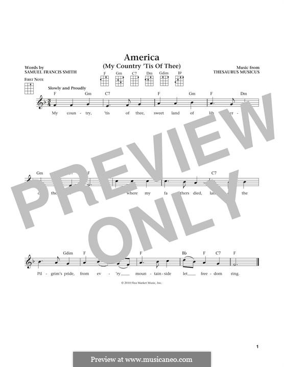 My Country, 'Tis Of Thee (America): para ukulele by folklore