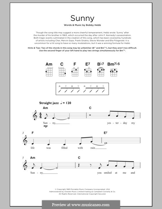 Sunny: para ukulele by Bobby Hebb