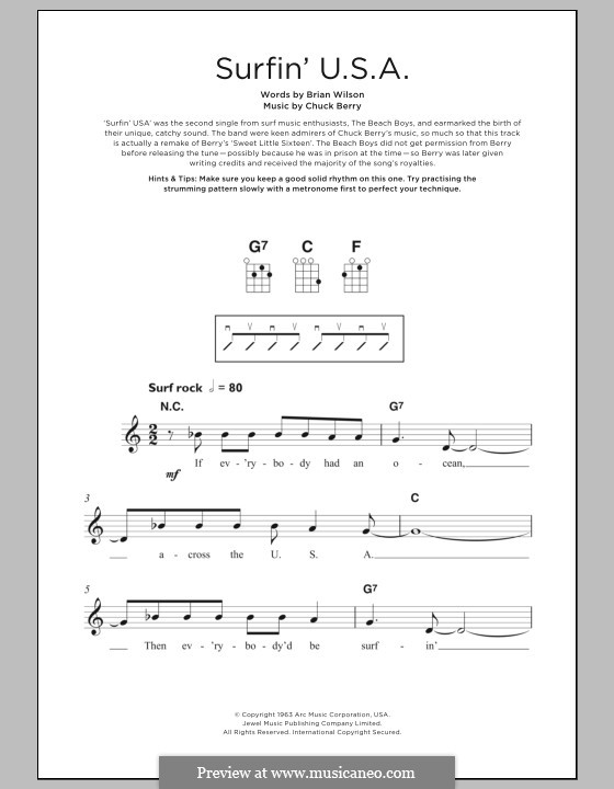 Surfin' U.S.A. (The Beach Boys): para ukulele by Chuck Berry