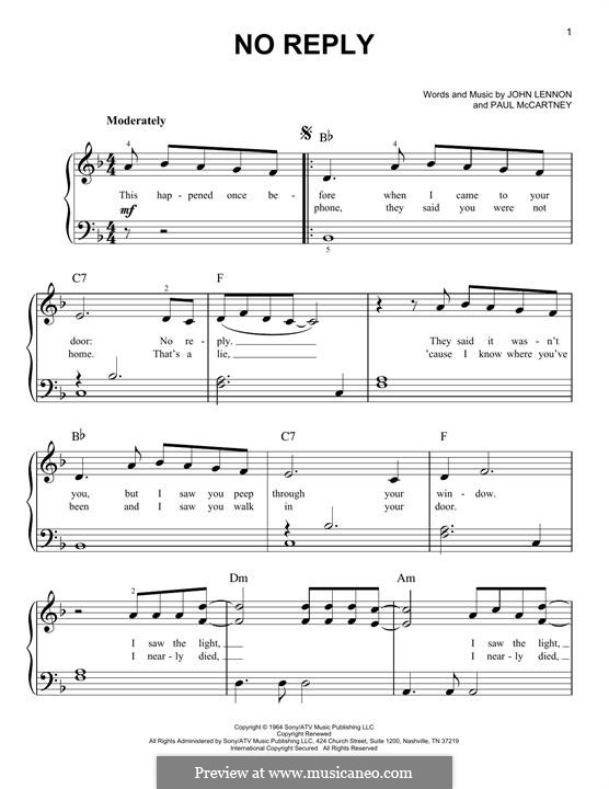 No Reply (The Beatles): Para Piano by John Lennon, Paul McCartney