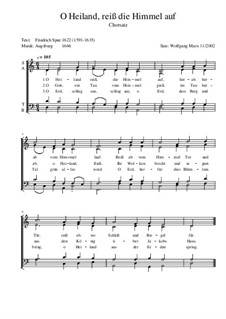 O Heiland, reiß die Himmel auf: For mixed choir by Unknown (works before 1850)