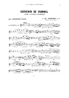 Souvenir de Hummel, Op.30: For clarinet and piano – clarinet part by Theodore Lalliet