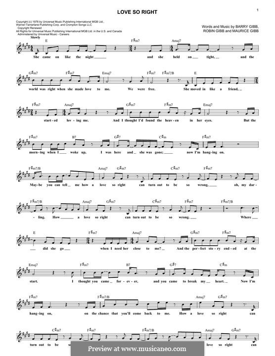 Love So Right (The Bee Gees): melodia by Barry Gibb, Maurice Gibb, Robin Gibb