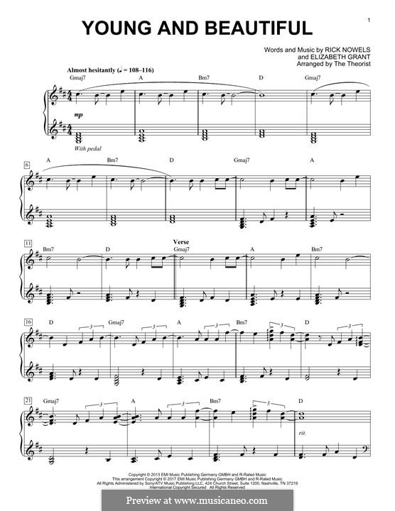 Young and Beautiful (Lana Del Ray): Para Piano by Rick Nowels, Elizabeth Grant
