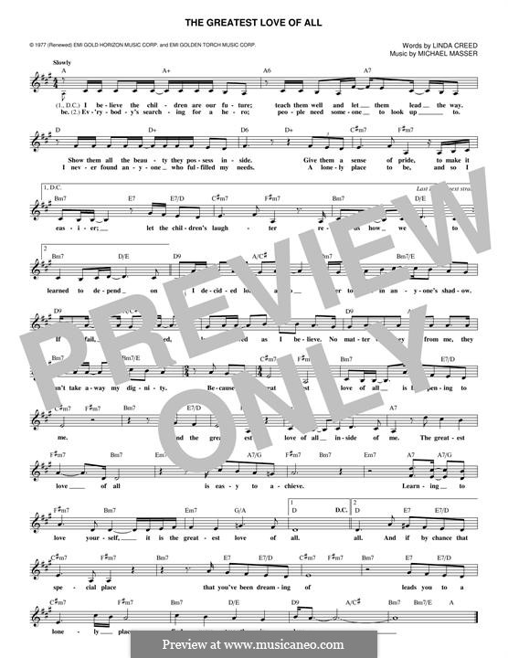 The Greatest Love of All (Whitney Houston): melodia by Michael Masser