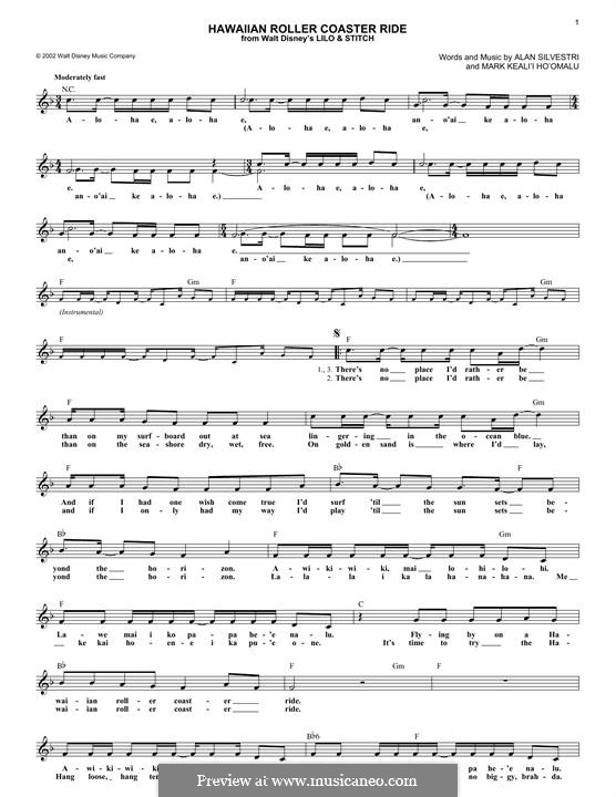 Hawaiian Roller Coaster Ride (from Lilo & Stitch): melodia by Alan Silvestri, Mark Keali'i Ho'omalu