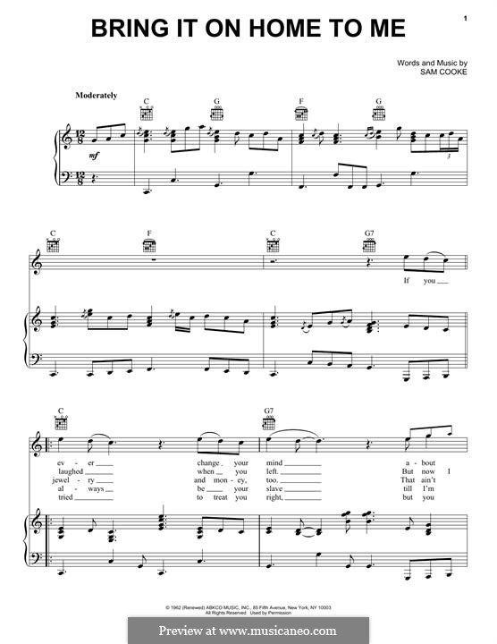 Bring It On Home To Me: Para vocais e piano (ou Guitarra) by Sam Cooke