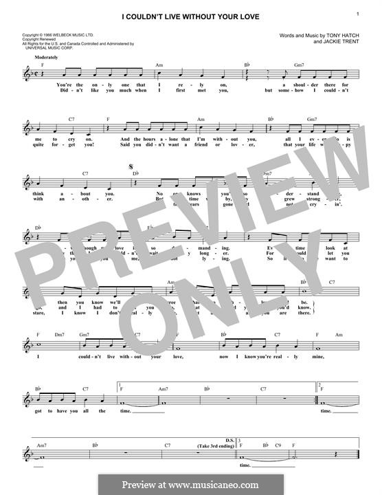 I Couldn't Live without Your Love: melodia by Tony Hatch