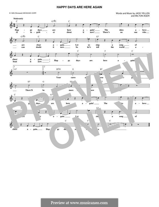 Happy Days Are Here Again (Jack Yellen): melodia by Milton Ager