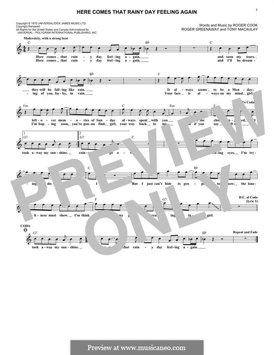 Here Comes That Rainy Day Feeling Again (The Fortunes): melodia by Roger Cook, Roger Greenaway, Tony Macaulay
