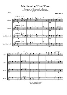 My Country, 'Tis Of Thee (America): para quarteto de flauta by folklore