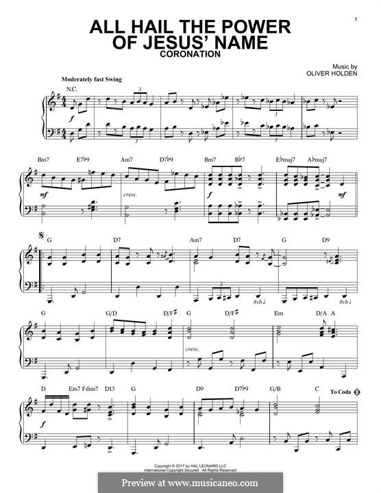 All Hail the Power of Jesus' Name: Para Piano by Oliver Holden