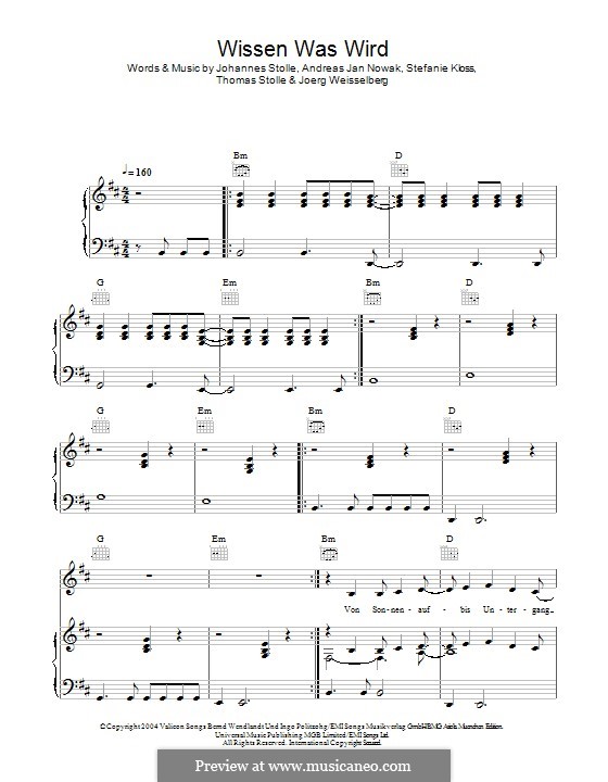 Wissen Was Wird (Silbermond): Para vocais e piano (ou Guitarra) by Johannes Stolle, Thomas Stolle, Andreas Jan Nowak, Stefanie Kloss, Joerg Weisselberg