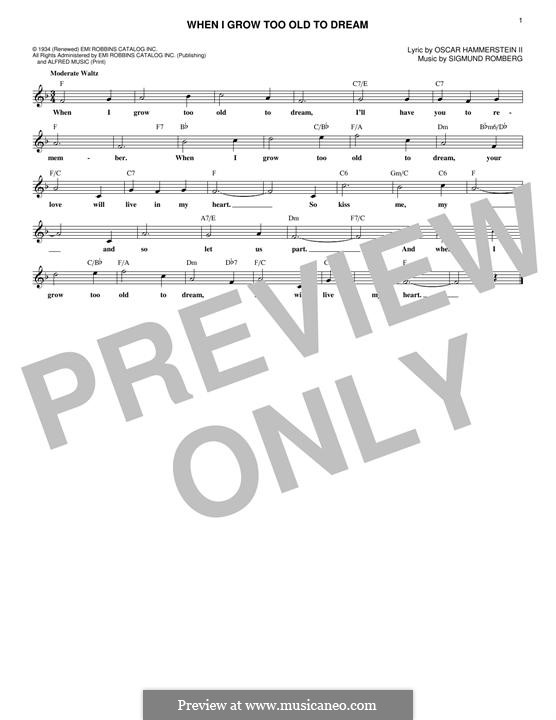 When I Grow Too Old to Dream: melodia by Sigmund Romberg