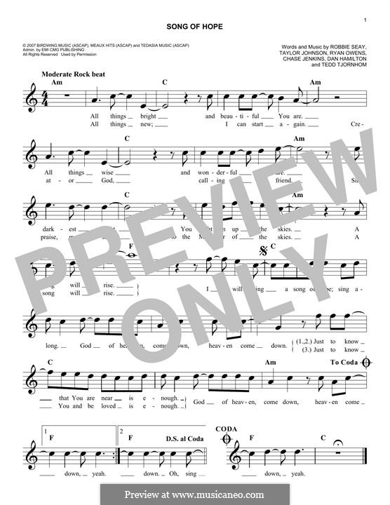 Song of Hope (Robbie Seay Band): melodia by Tedd Tjornhom, Taylor Johnson, Robbie Seay, Dan Hamilton, Ryan Owens, Chase Jenkins