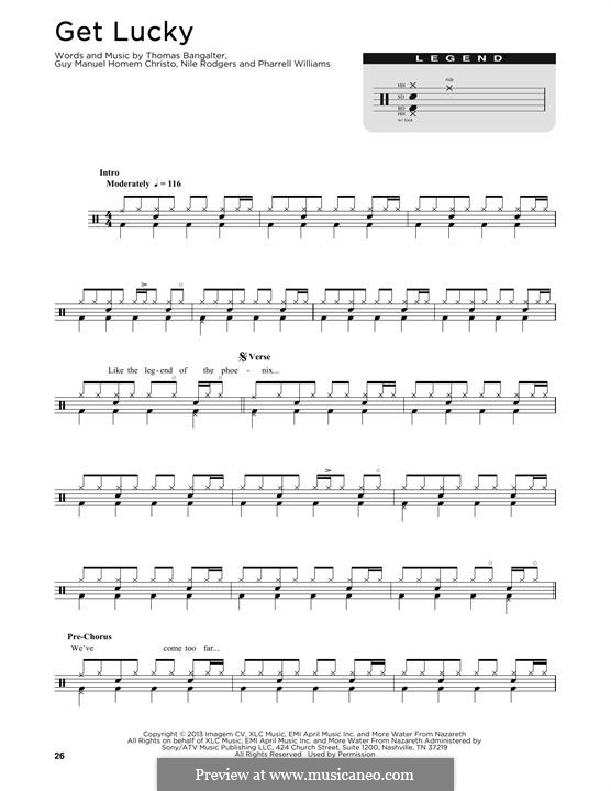 Get Lucky (Daft Punk featuring Pharrell Williams): Drum set by Nile Rodgers, Pharrell Williams, Thomas Bangalter, Guy-Manuel de Homem-Christo