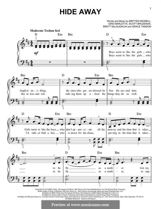 Hide Away (Daya): Para Piano by Britten Newbill, Brett McLaughlin, Gino Barletta, Grace Tandon, Scott Bruzenak
