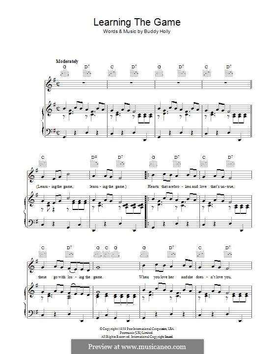 Learning the Game: Para vocais e piano (ou Guitarra) by Buddy Holly