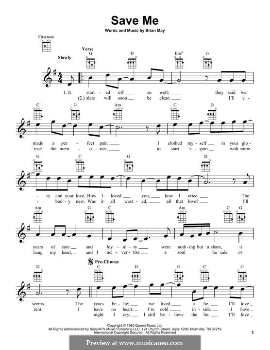 Save Me (Queen): para ukulele by Brian May