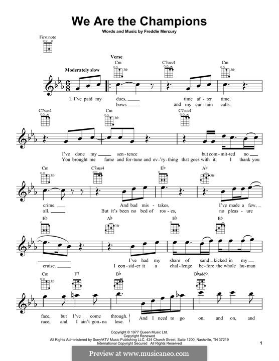 We are the Champions (Queen): para ukulele by Freddie Mercury