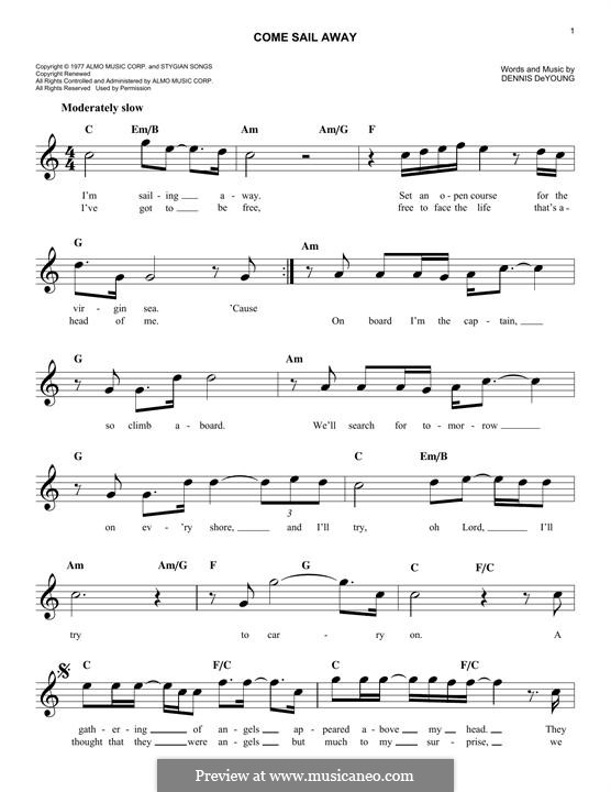 Come Sail Away (Styx): melodia by Dennis DeYoung