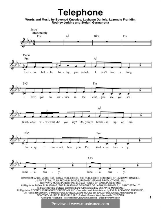 Telephone (Lady Gaga featuring Beyonce): Letras e Acordes by Beyoncé, LaShawn Daniels, Lazonate Franklin, Rodney Jerkins, Stefani Germanotta