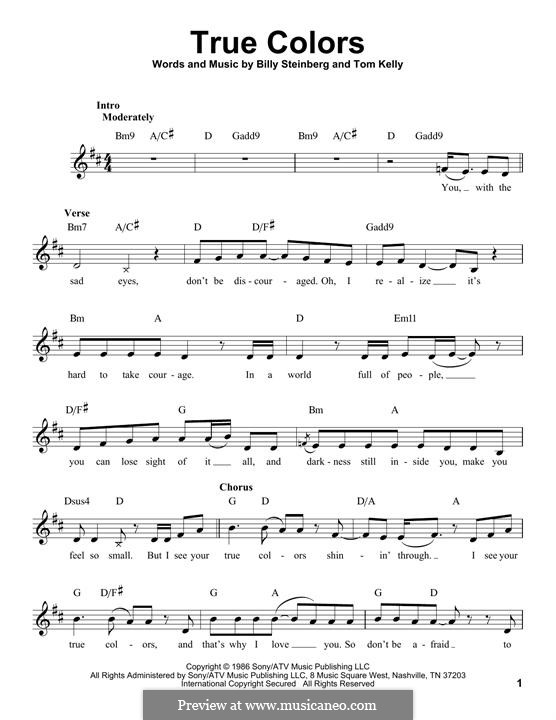 True Colors: Lyrics and chords (Glee Cast) by Billy Steinberg, Tom Kelly