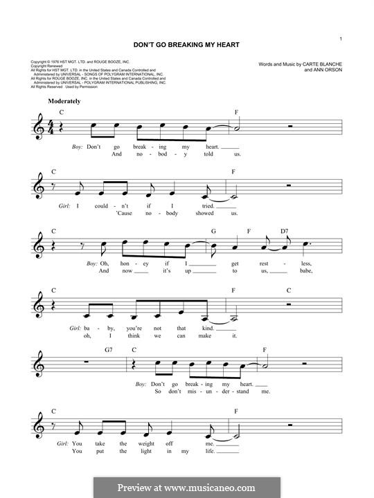 Don't Go Breaking My Heart (Elton John): melodia by Ann Orson, Carte Blanche