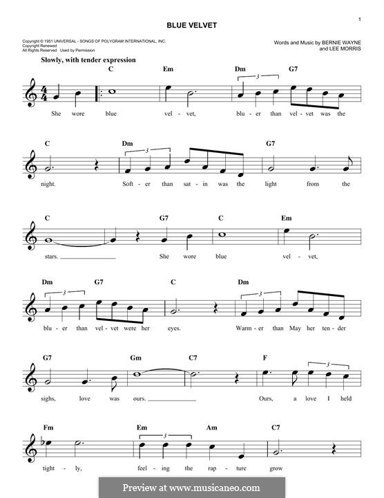 Blue Velvet: melodia by Bernie Wayne, Lee Morris