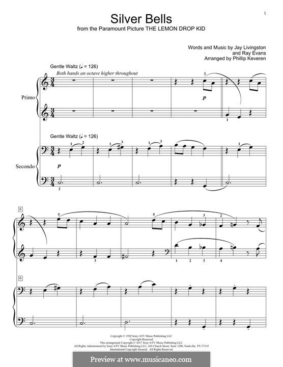 Piano version: For four hands by Jay Livingston, Raymond Evans