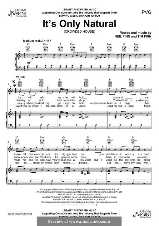 It's Only Natural (Crowded House): Para vocais e piano (ou Guitarra) by Neil Finn, Tim Finn