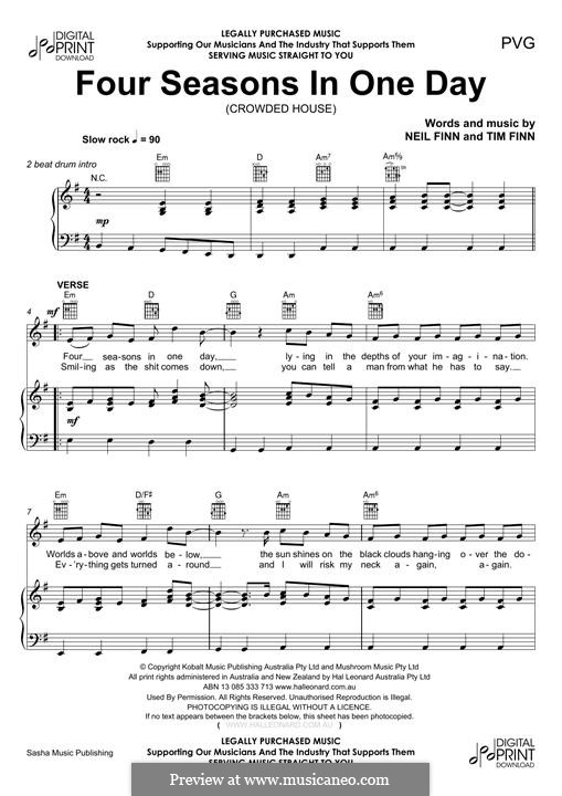 Four Seasons in One Day (Crowded House): Para vocais e piano (ou Guitarra) by Neil Finn, Tim Finn
