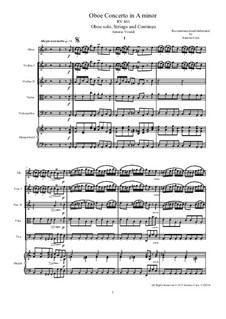 Concerto for Oboe and Strings in A Minor, RV 461: Score and parts by Antonio Vivaldi