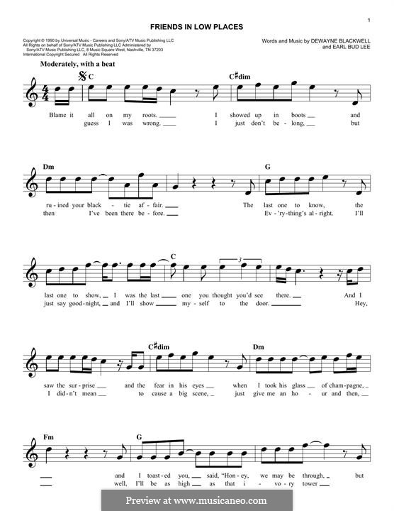 Friends in Low Places (Garth Brooks): melodia by Dewayne Blackwell, Earl Bud Lee