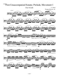 Six Suites for Cello, BWV 1007-1012: Suite No.1: Movement 1 - Prelude. Arrangement for four celli, Op.1 by Johann Sebastian Bach