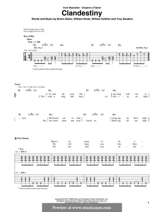 Clandestiny (Mastodon): Para guitarra com guia by Brann Dailor, Troy Sanders, William Hinds, William Kelliher