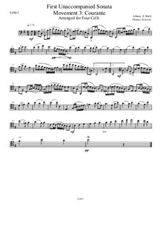 Six Suites for Cello, BWV 1007-1012: Suite No.1: Movement 3 – Courante. Arrangement for four celli, Op.1 by Johann Sebastian Bach